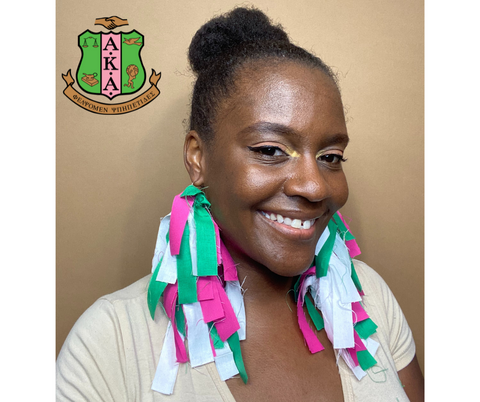 AKA Sorority Inspired Earrings | Bright Pink, White  and Green