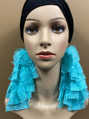 Pastel Turquoise Lace Fringe  Earrings