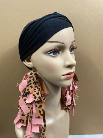 Pink and Cheetah Denim Fringe  Earrings